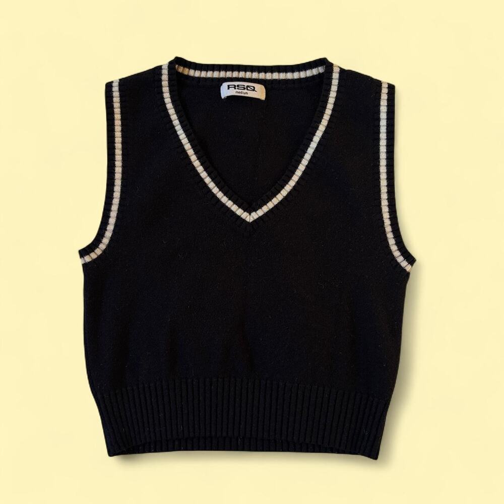RSQ Black and White Sweater Vest